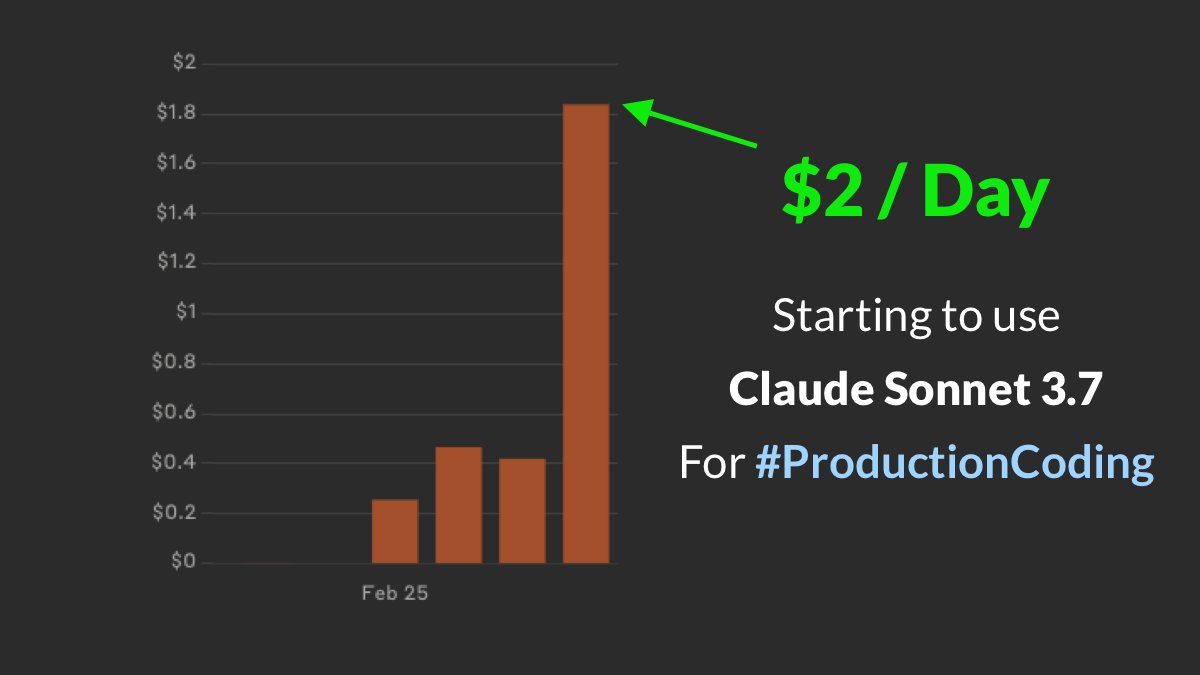 jeremychone's tweet image. My Daily #ClaudeSonnet 3.7 cost is ramping up
Starting Using #Sonnet for #ProductionCoding
Value/Cost analysis at the end of March
#genai #AICoding @AnthropicAI @AnthropicAI