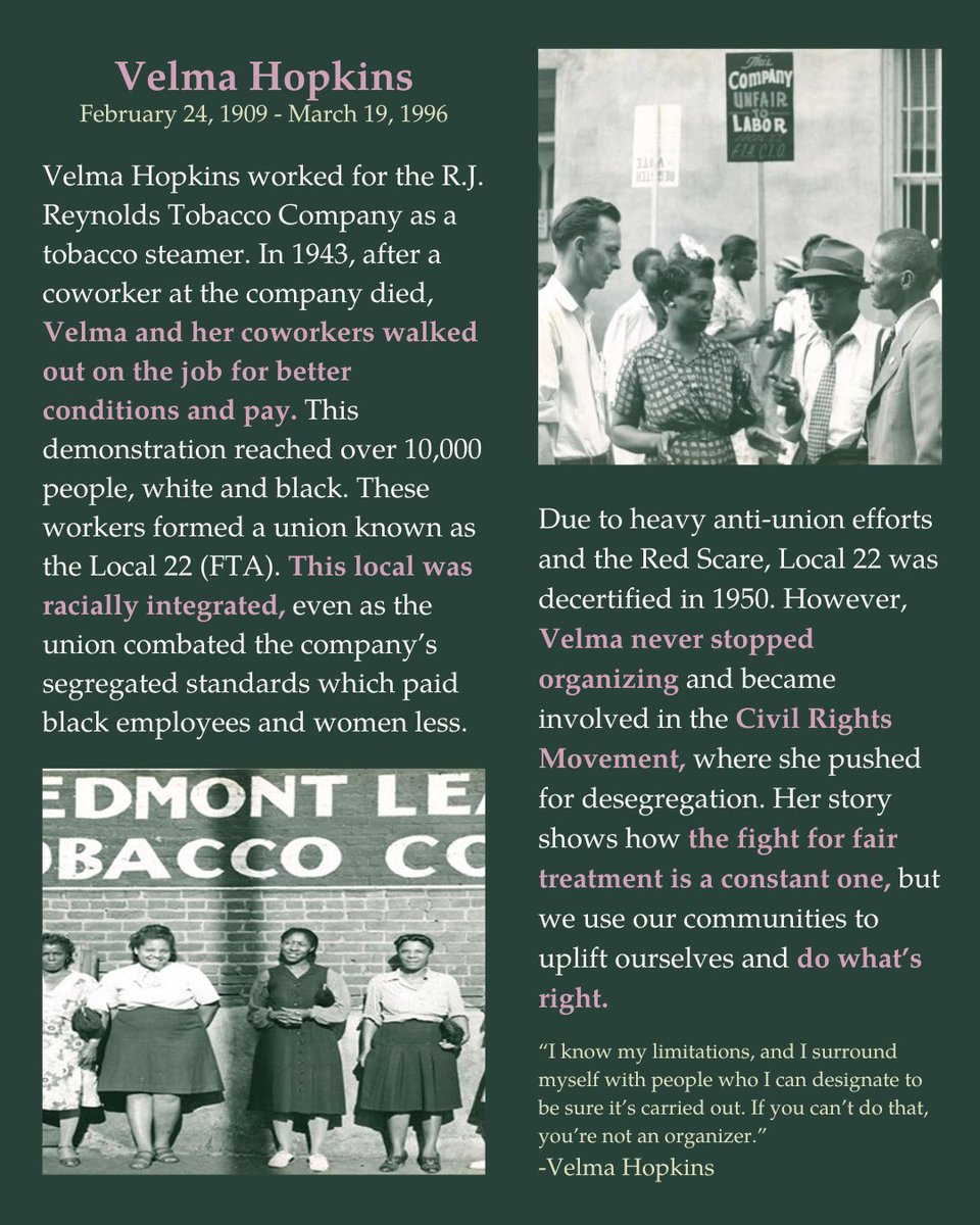sbwupocket's tweet image. Black History Month might be coming to a close, but that doesn't mean we should stop celebrating Black history and the efforts of Black organizers. POCKET would like to highlight one such figure - Velma Hopkins. 

Follow us to hear from BIPOC union baristas year-round!