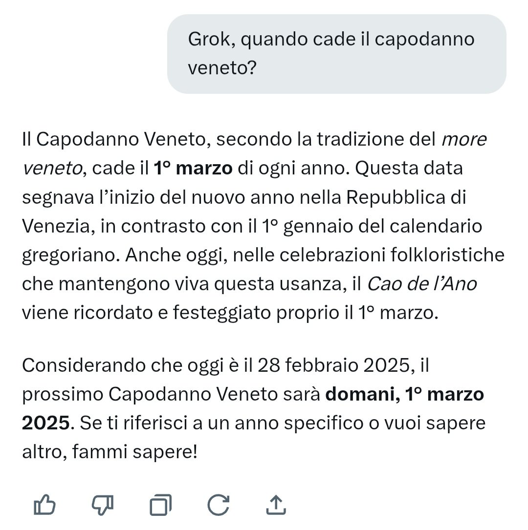muviciannel's tweet photo. "Grok, quando cade il Capodanno veneto?"

Bon Cao de ano a tuti !
#moreveneto #1marzo #caodeano #batimarso https://t.co/oy6eRnCoUB
