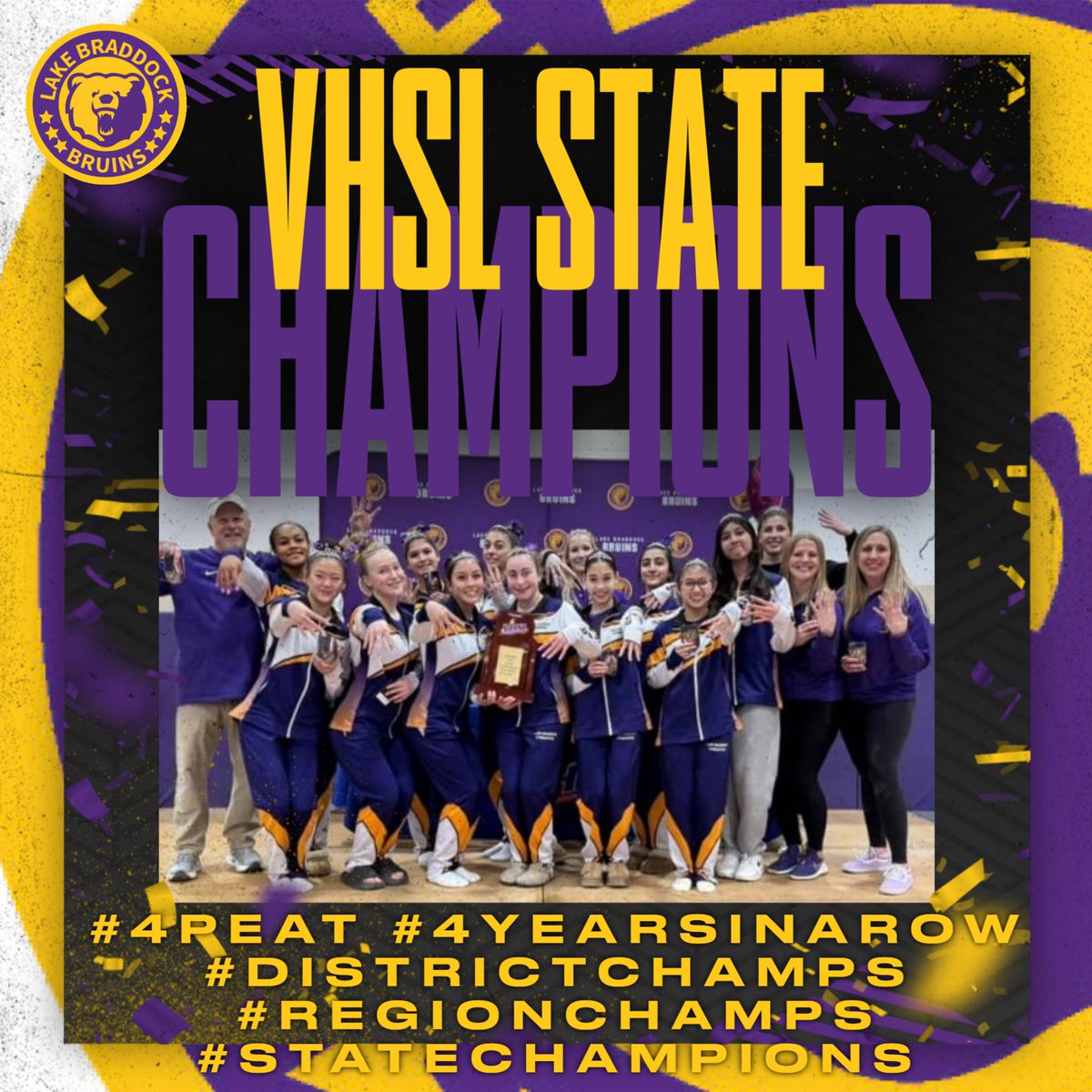 We are in the presence of greatness!!
Lake Braddock Varsity Girls Gymnastics!!
4 x District Champions
4 x Region Champions
4 x State Champions
2022 - 2025
*autographs recommended!
@lbssfcps @lbathlead @bruins_gymnastics 
@cooperstroopers78