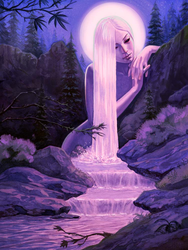 Watercolor base with digital paintover. #moongoddess #watercolorart #digitalart #surreal