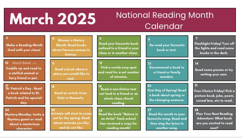 ๐๐๐ค๐ ๐๐ ๐ช๐๐ (@missjoyceocsb) on Twitter photo March is National Reading Month!
Check out our calendar for daily literacy activities. Share & show your participation and learning with us #ocsbLiteracy ๐ฃ๏ธ๐.
Stay tuned for the book โNature is an Artistโ coming to a LC near you โค๏ธ
<a href="/OCSBelementary/">Student Success Elementary</a> <a href="/OttCatholicSB/">Ottawa Catholic School Board</a> March is National Reading Month!
Check out our calendar for daily literacy activities. Share & show your participation and learning with us #ocsbLiteracy ๐ฃ๏ธ๐.
Stay tuned for the book โNature is an Artistโ coming to a LC near you โค๏ธ
<a href="/OCSBelementary/">Student Success Elementary</a> <a href="/OttCatholicSB/">Ottawa Catholic School Board</a>