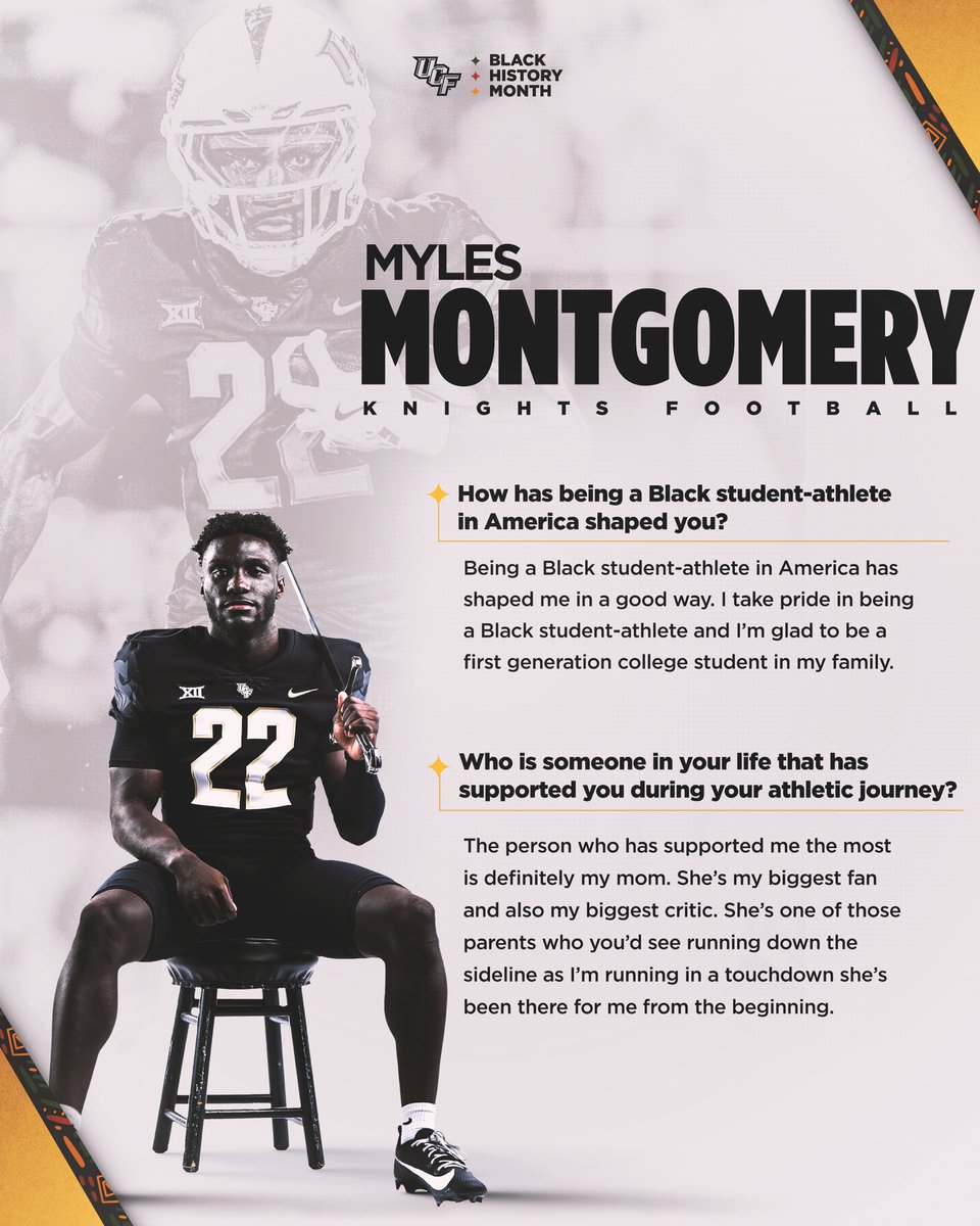 UCF Knights 🌴 (@ucfknights) on Twitter photo "I take pride in being a Black student-athlete and I'm glad to be a first generation college student."
We celebrate <a href="/datboymyles_/">Myles montgomery</a> and #BlackHistoryMonth "I take pride in being a Black student-athlete and I'm glad to be a first generation college student."
We celebrate <a href="/datboymyles_/">Myles montgomery</a> and #BlackHistoryMonth