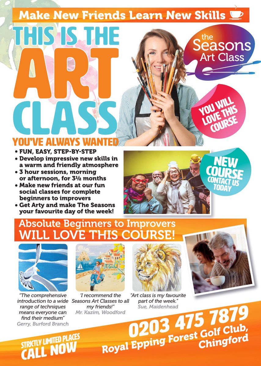 seasonsartE4's tweet image. Now Booking for Summer 2025.

Course starts in April!

Call now for more information.

#theseasonsartclasschingford
#theseasonsartclass
#adultartclasses
#MentalHealthMatters