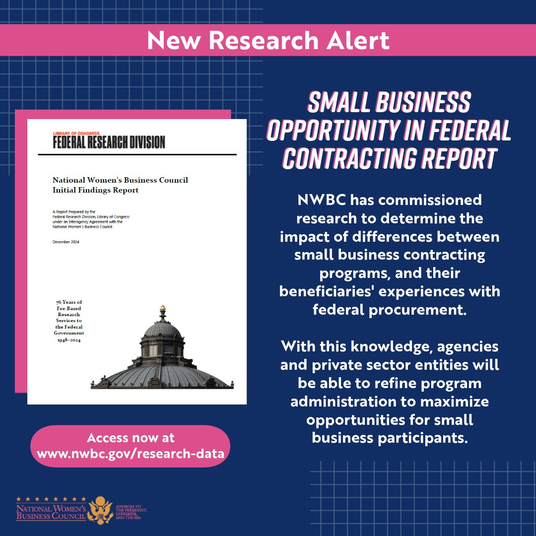 New Research Alert❗

NWBC has commissioned research by the Library of Congress's Federal Research Division to determine the impact of differences with federal procurement. 

Access the full report on our website at nwbc.gov/small-business…