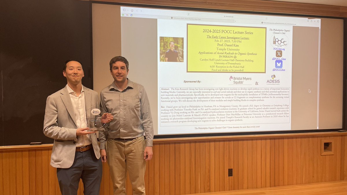 POCC_Chem's tweet image. Thank you to all who came for professor Dan Kim’s Early Career Investigator Lecture last night. Dr. Kim delivered an awesome talk on TFMKs as well highlighted some exciting unpublished work we can’t wait to see more of soon