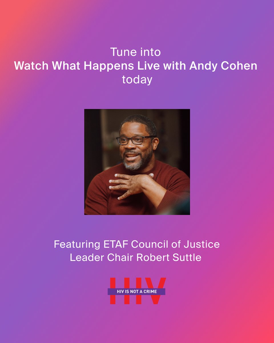 The Elizabeth Taylor AIDS Foundation (@etaforg) on Twitter photo Tune into <a href="/BravoWWHL/">Watch What Happens Live!</a> with Andy Cohen tonight to catch ETAF Council of Justice Leader Robert Suttle talk #HIVIsNotACrime! Tune into <a href="/BravoWWHL/">Watch What Happens Live!</a> with Andy Cohen tonight to catch ETAF Council of Justice Leader Robert Suttle talk #HIVIsNotACrime!