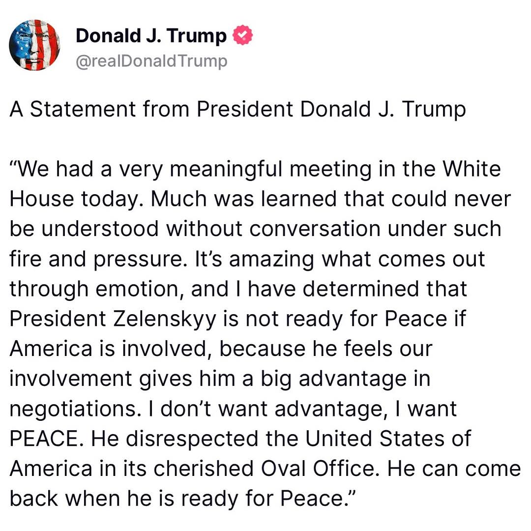 realkimanzij's tweet image. 🚨BREAKING: Trump announces the deal with Ukraine is OFF! 

“He can come back when he is ready for peace.”