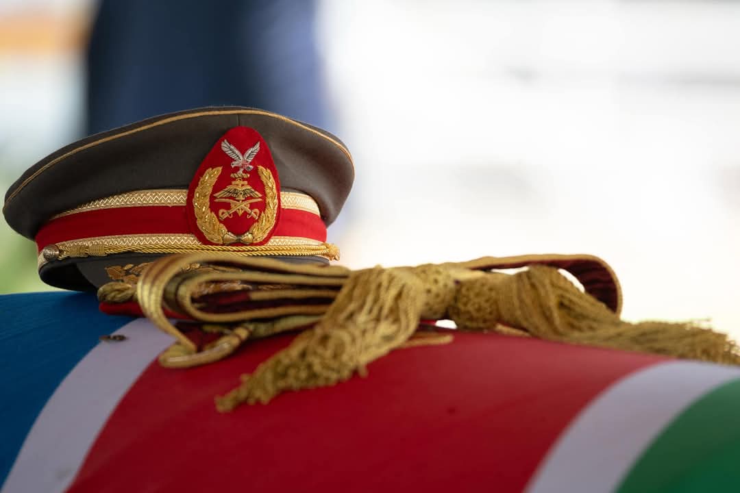 NBCDigitalNews's tweet image. IN MEMORY OF NUJOMA | A Salute To Namibia's Founding Commander: 

The Cap and Aiguillette of Namibia’s first Commander-in-Chief, Sam Nujoma, rest atop his casket, symbolizing a leader who devoted his life to the liberation and unity of his people.

Visuals: MICT
#NBCNews…