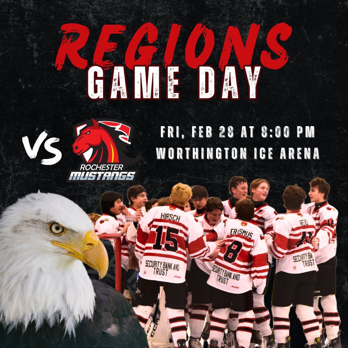 EPBanB1's tweet photo. We're heading down to Worthington for a late night matchup with Rochester Red for our 1st game in the 2025 BB1 Regions Tourney - 8PM at Worthington Ice Arena! Let's go Eagles 🦅!! 🚨 https://t.co/hLHreG9mOm