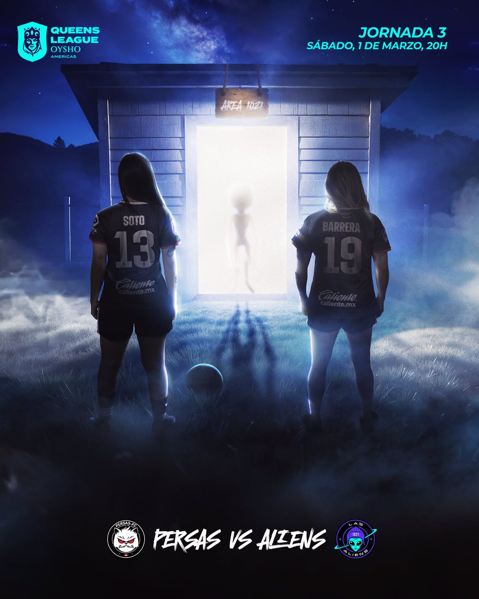 queensleague_mx's tweet photo. Choque de dimensiones: las más 🐈 contra las de otro planeta 👽

No te pierdas mañana @FCPersasFemenil contra @losaliensfc a las 20h 🇲🇽

#QueensLeague #Oysho https://t.co/CYpvD2yJyK