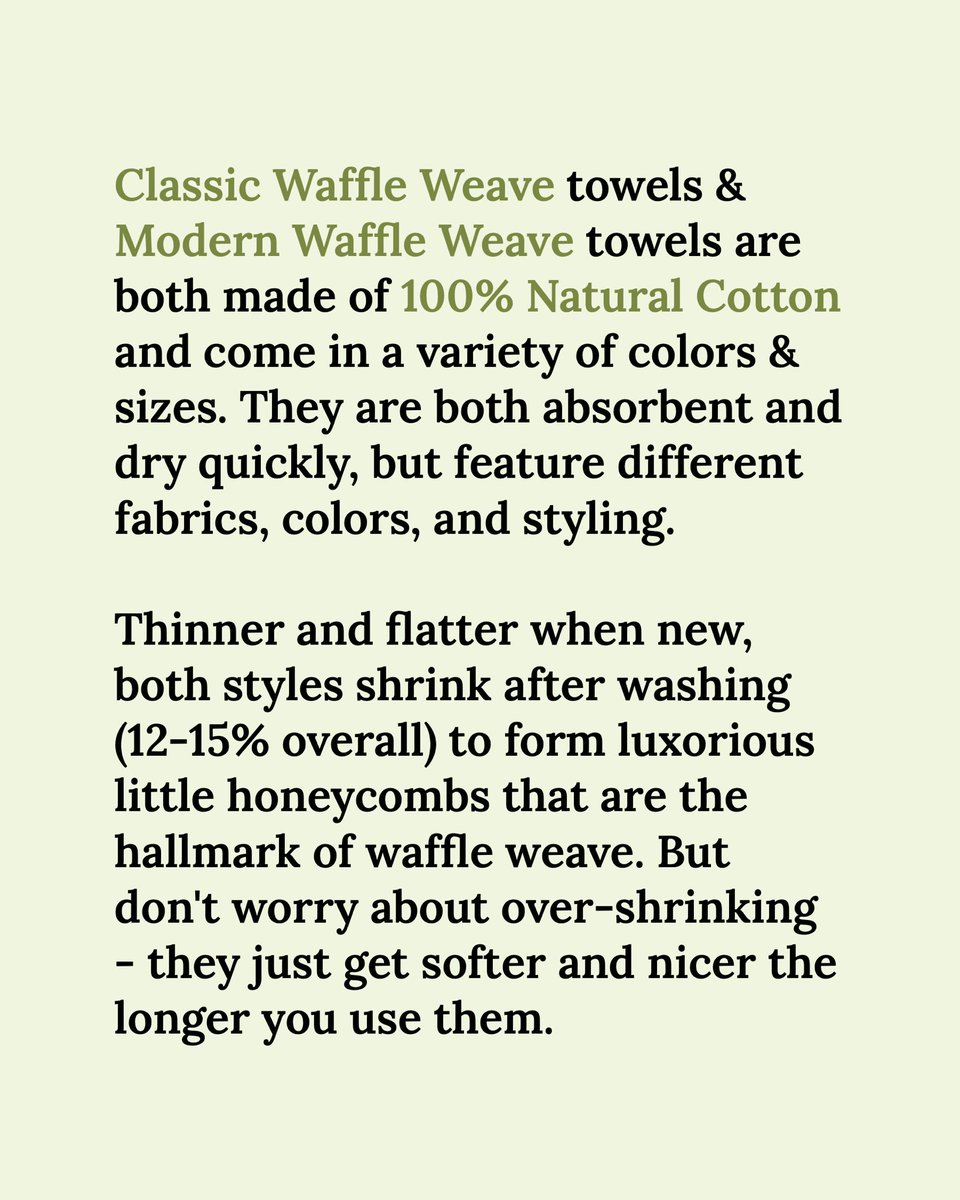 GildenTree's tweet photo. Can't decide which style of waffle towel you need? Let us help break it down for you!  Swipe to learn more about the differences between our best-selling classic &amp; modern waffle weaves. https://t.co/ZM7gpiI0ms
