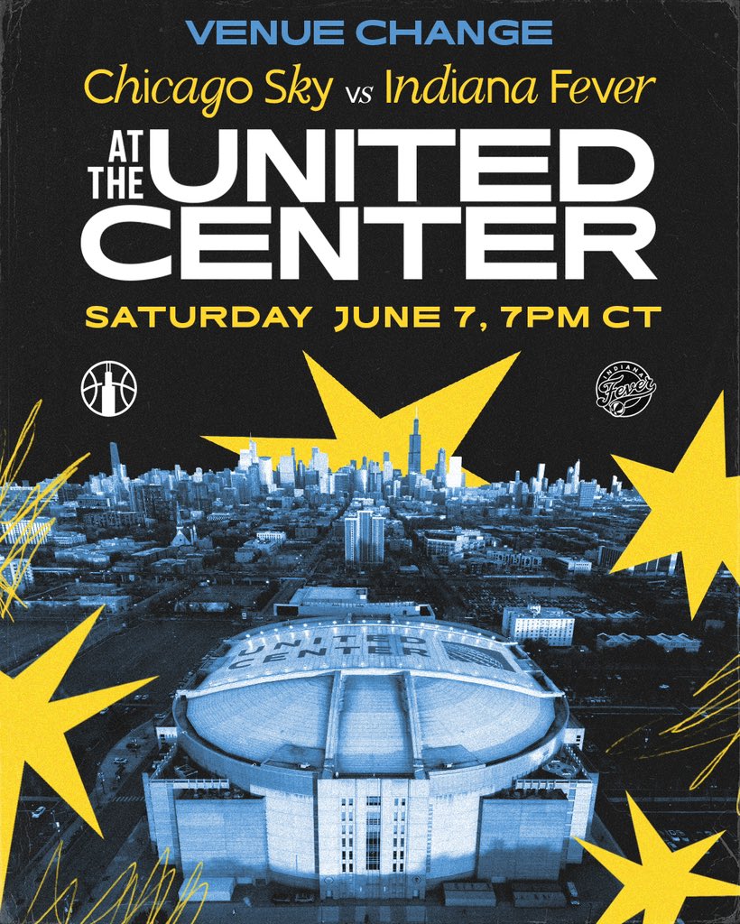 chicagosky's tweet photo. TWO GAMES. UNITED CENTER. BE THERE.
 
📍VENUE CHANGE
Our matchups against the Indiana Fever on June 7 & July 27 are moving to the United Center – make sure y’all pack the house!
 
📅SCHEDULE UPDATE
The July 26 game has been moved to July 27. Lock it in.
 
🎟️TICKETS DROP MARCH 11
Y’all spoke, we listened– all regular season tickets go on sale Tuesday, March 11 at 11 AM CT.
 
Grab yours at https://t.co/QfSHNWiK3z, Wintrust Arena Box Office, and United Center Box Office**

More details: https://t.co/1Jb2reOTSQ
 
**Wintrust Arena Box Office will only be selling Wintrust Arena Events and United Center Box Office will only be selling United Center Events.