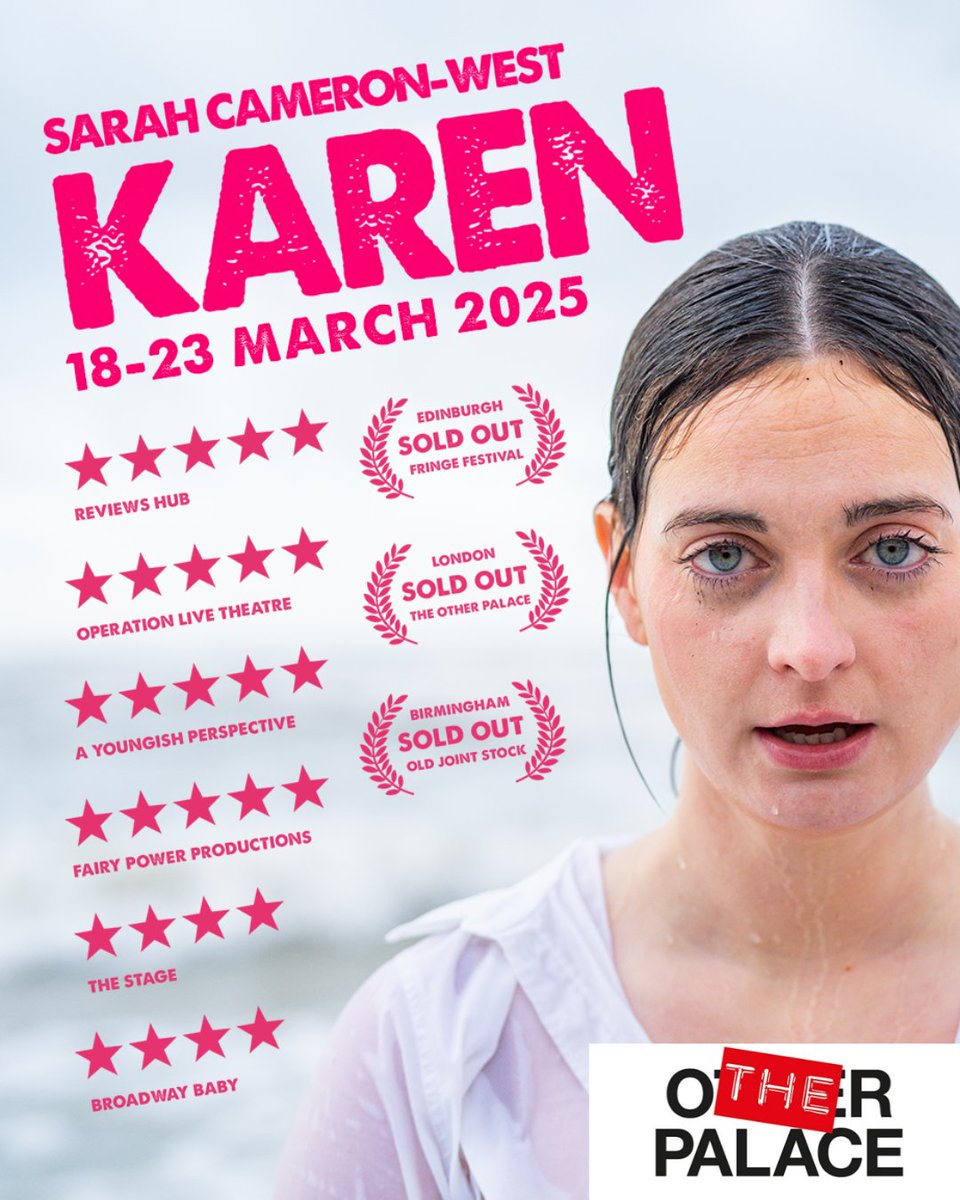 Back due to popular demand, KAREN will be back on at The Other Palace after a sell our run in 2024 in March 2025! 

BOOK YOUR TICKETS NOW! 

#Karen #karentheshow #theatre #londontheatre #whatsOn #WhatsOnLondon #onewomanshow #fleabag #peepshow #EdinburghFringeSellOutShow