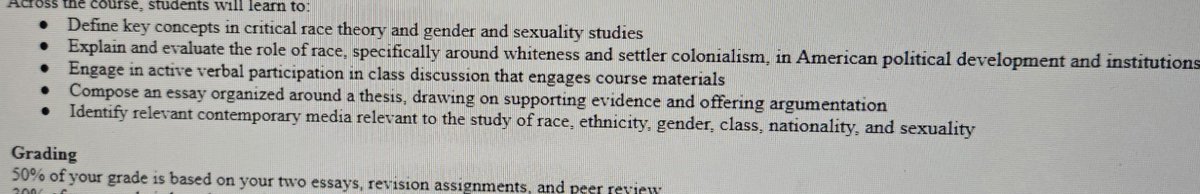 Jen Gaboury (@jengaboury) on Twitter photo .<a href="/ChancellorCUNY/">Félix V. Matos Rodríguez</a> Here's a peek at my syllabus from a course I teach @HunterCollege about White Supremacy in the US where students learn about #settlercolonialism & #genocide. Is this also "divisive, polarizing and inappropriate?" Or is #Palestine the exception? .<a href="/ChancellorCUNY/">Félix V. Matos Rodríguez</a> Here's a peek at my syllabus from a course I teach @HunterCollege about White Supremacy in the US where students learn about #settlercolonialism & #genocide. Is this also "divisive, polarizing and inappropriate?" Or is #Palestine the exception?