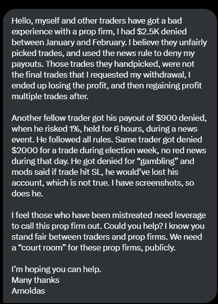 ppropfundsquad's tweet photo. 🚨 Traders Beware! 🚨

[@EquityEdgeUK ] has been denying payouts unfairly, using vague rules & handpicking trades to justify non-payment.

I had $2.5K denied, even though the trades in question weren’t part of my final withdrawal request. Another trader was denied $900 for holding a trade for 6 hours (within the rules) & $2K for a trade during election week no red news that day!

They claimed he was "gambling" despite following risk management. If the trade lost, they would've kept the fee pure manipulation!

We have proof . It’s time for transparency. Traders deserve better.

RT & share your experience. @ppropfundsquad 📈📊

#Forex #PropFirms #ScamAlert