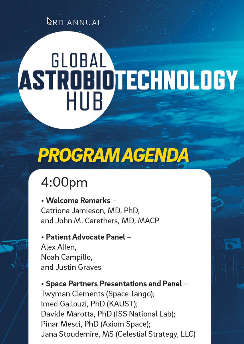 ucsdstemcell's tweet image. bit.ly/4icwimY Join us for our Stem Cells and Space Day, featuring the 3rd annual Global Astrobiotechnology Hub event followed by our MIND (Medicine Informing Novel Discoveries) discussion on March 4. Follow the link below to join via Zoom. #stemcells #space #ISS #cancer