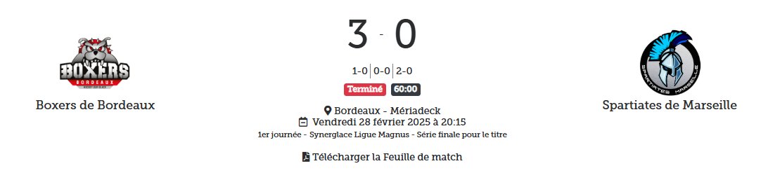 LigueMagnus's tweet photo. Un premier blanchissage pour Quentin Papillon dans cette série, et un succès 3-0 des @BoxersBordeaux face à Marseille 😮
#SLMHockey #BORMAR https://t.co/pxYP8O9QNc