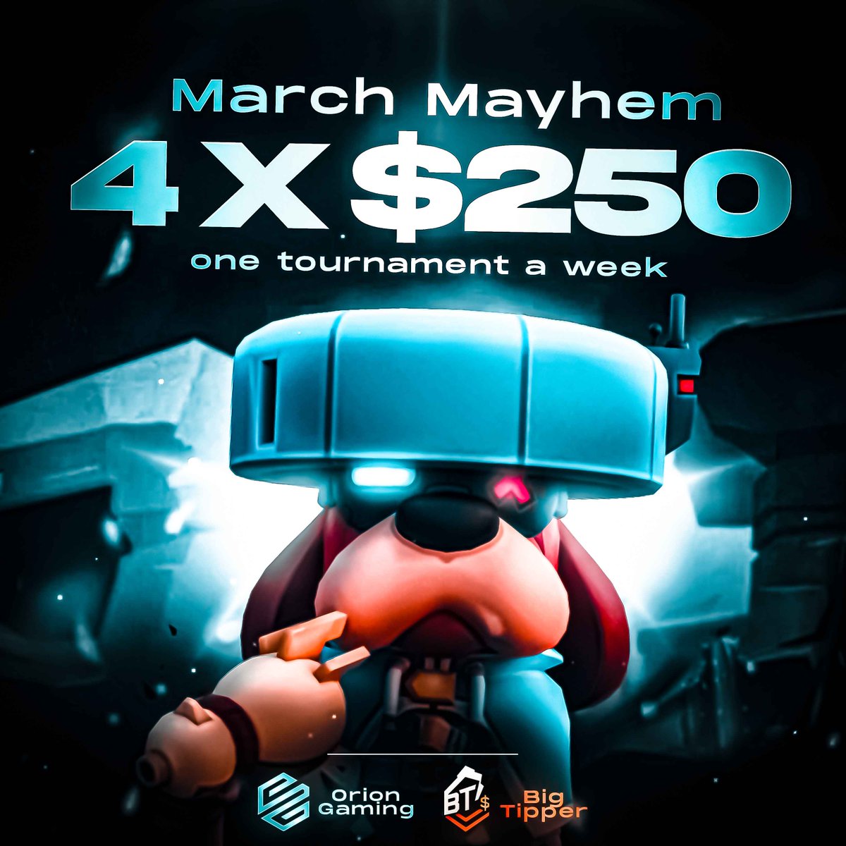 📢 March Mayhem 

In collaboration with <a href="/Bigtipperbs/">BigTipper</a> we are offering 4 tournaments this month! 

📅 Every Wednesday 
🕰️ 20:30 CET
💰 250$ 
🔓Registrations open Saturday before at 12:30 CET! 

More information on our discord server and on Matcherino!
