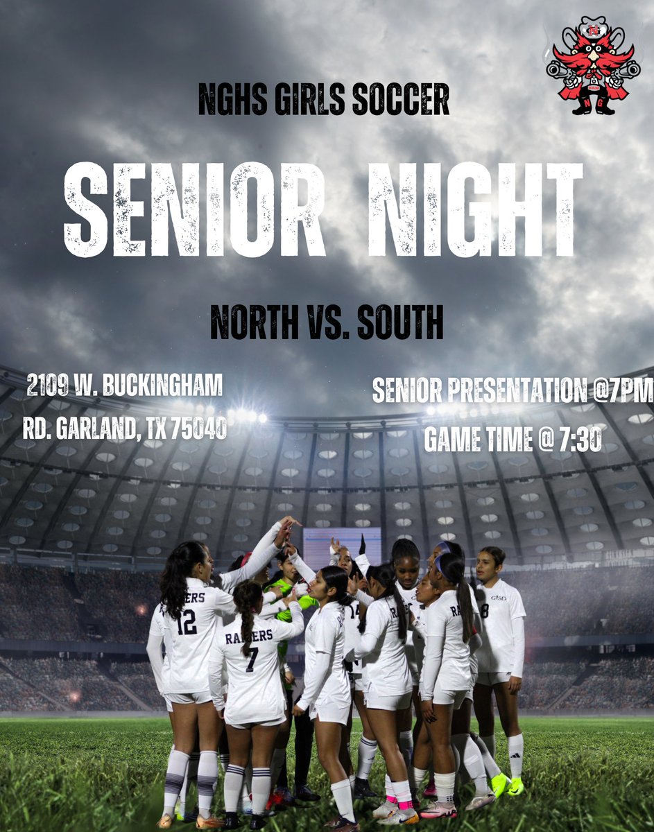 C. Cottingham M. Ed (@coach_c22) on Twitter photo ⚽️Join us for an exciting soccer game Tuesday! Let’s cheer on our Lady Raiders and celebrate Senior Night! 🎉 <a href="/Jackson_Vikings/">Jackson MST</a> bring your student ID to get in free! See yall there! 🥳 <a href="/ng_ladyraiders/">North Garland Lady Raider Athletics</a> <a href="/CoachGCMartin10/">Gail Martin</a> <a href="/NGHS_Raiders/">North Garland HS</a> <a href="/TheCoachC12/">Amy Carrera, M. Ed</a> <a href="/NgRaiderSoccer/">NGLadyRaiderSoccer</a> ⚽️Join us for an exciting soccer game Tuesday! Let’s cheer on our Lady Raiders and celebrate Senior Night! 🎉 <a href="/Jackson_Vikings/">Jackson MST</a> bring your student ID to get in free! See yall there! 🥳 <a href="/ng_ladyraiders/">North Garland Lady Raider Athletics</a> <a href="/CoachGCMartin10/">Gail Martin</a> <a href="/NGHS_Raiders/">North Garland HS</a> <a href="/TheCoachC12/">Amy Carrera, M. Ed</a> <a href="/NgRaiderSoccer/">NGLadyRaiderSoccer</a>