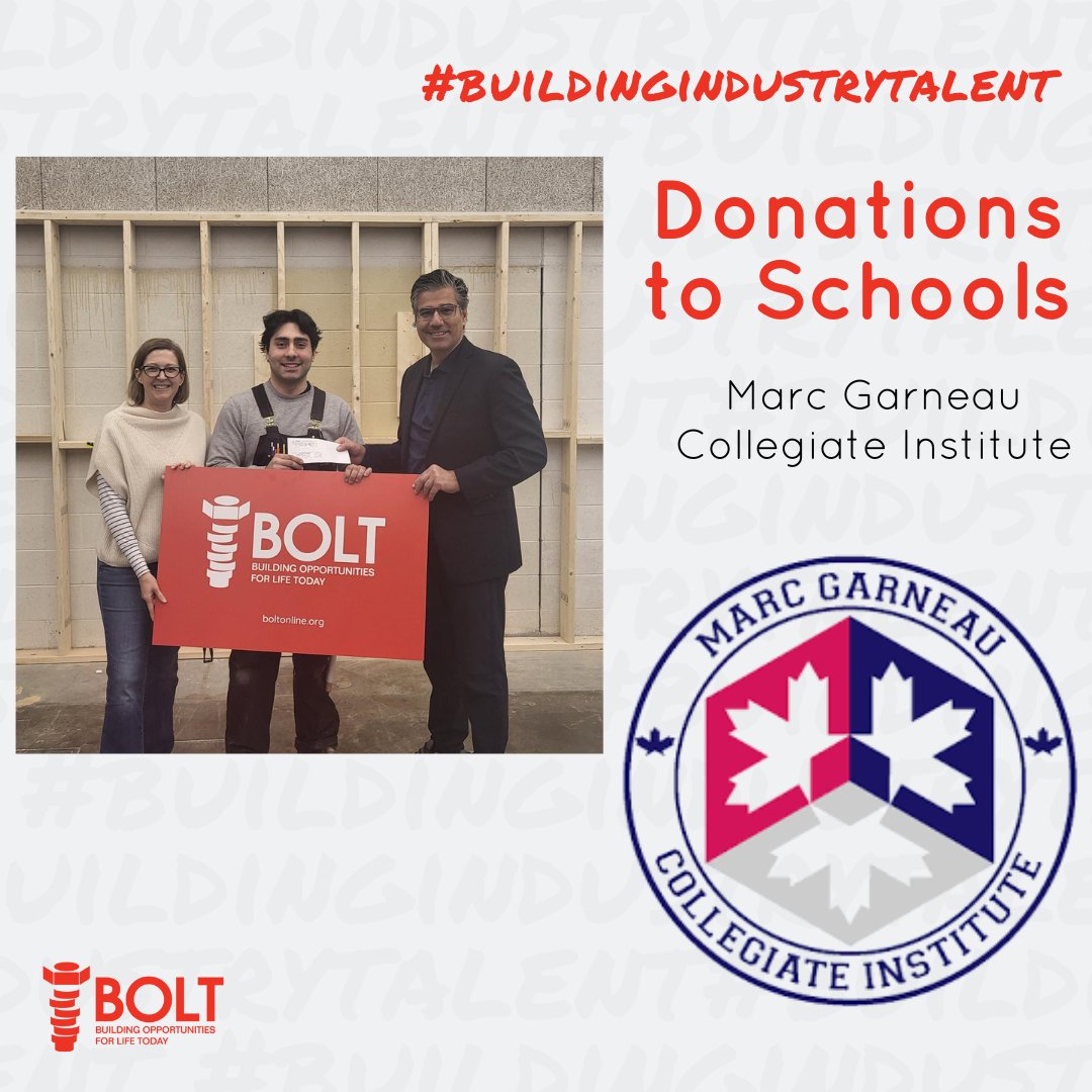 BOLT visited Marc Garneau Collegiate Institute to celebrate their construction classes' achievements! We’re proud to donate $5,000 to support rising material costs and ensure students have the tools for success. 
Congrats to Marc Garneau for shaping the next generation! 👏