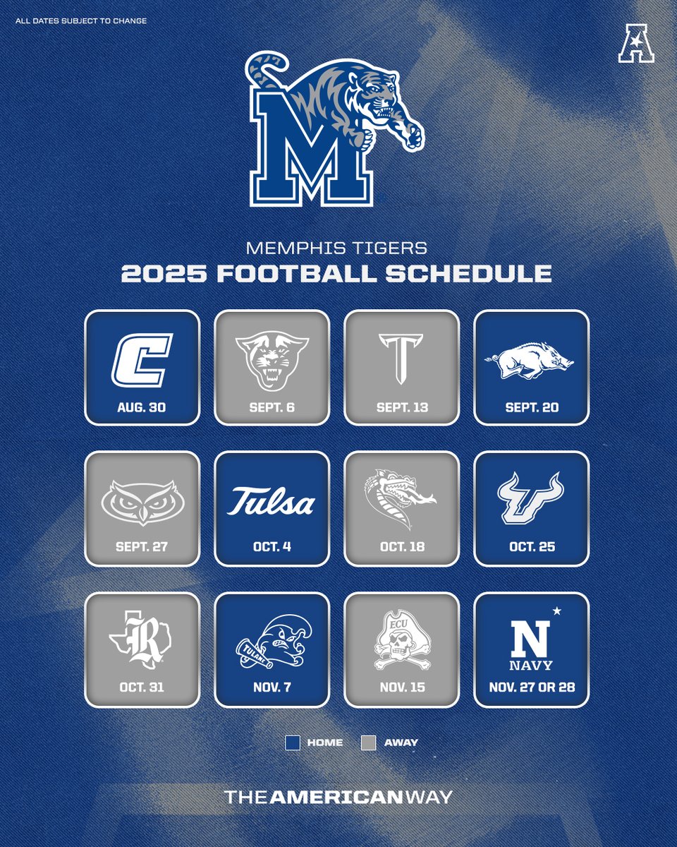 2025 <a href="/MemphisFB/">Memphis Football</a> schedule 🐅

#AmericanWay x #AmericanFB