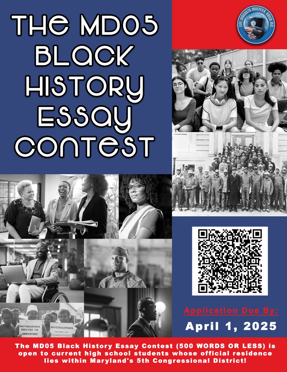High school students whose official residence lies within Maryland's Fifth Congressional District can submit a short essay for the MD05 Black History Essay Contest presented by the Life Journeys Writers Guild Inc. The application deadline is April 1. bit.ly/4kw7KHE