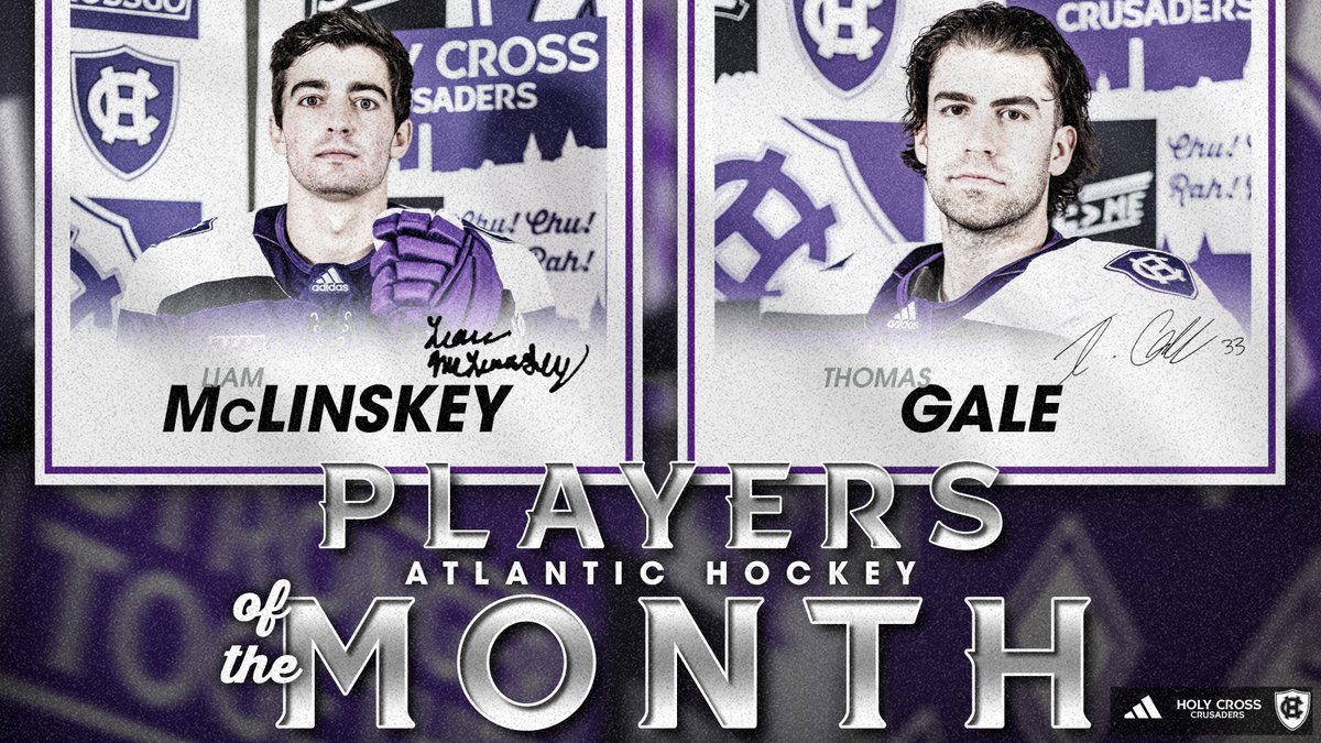 2️⃣ Atlantic Hockey Players of the Month to close out the regular season!

🏆 McLinskey picked up 16 points and moved into 5th in the nation with 43 points on the season
🏆 Gale went 7-1 in Feb. with a 1.30 GAA and .953 SV%

📰 tinyurl.com/3496bdvj

#GoCrossGo