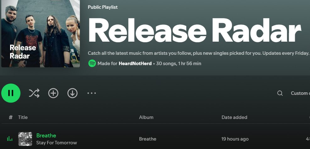 HeardNotHerd (@heardnotherd1) on Twitter photo A trio of 100% belters out today - Firs up is our Spotify Release Radar cover stars <a href="/SFT_Offic/">Stay For Tomorrow</a> who get all epic with "Breathe"
open.spotify.com/track/3hKyi69A… A trio of 100% belters out today - Firs up is our Spotify Release Radar cover stars <a href="/SFT_Offic/">Stay For Tomorrow</a> who get all epic with "Breathe"
open.spotify.com/track/3hKyi69A…