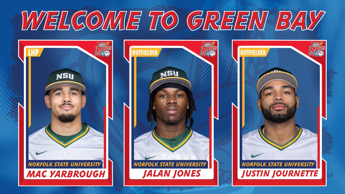 Green Bay Rockers (@gbrockers) on Twitter photo It's Friday so you know what that means! Time to introduce some new faces to the Rockers team! Please welcome <a href="/SpartanBSB/">Norfolk State Baseball</a> players Mac Yarbrough, Jalan Jones, and <a href="/JournetteJustin/">Justin Journette</a>!🥳🤘
Read more about them here: tinyurl.com/2ujrrm2v It's Friday so you know what that means! Time to introduce some new faces to the Rockers team! Please welcome <a href="/SpartanBSB/">Norfolk State Baseball</a> players Mac Yarbrough, Jalan Jones, and <a href="/JournetteJustin/">Justin Journette</a>!🥳🤘
Read more about them here: tinyurl.com/2ujrrm2v