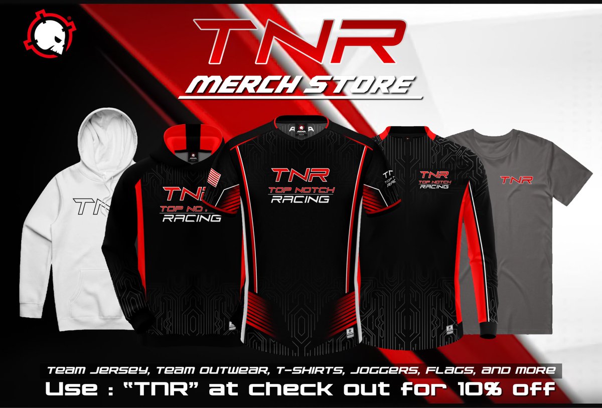 After much time spent in development, it is finally here! 🔥

The Top Notch Racing merch store is now live! Go check it out and rep your favorite Forza team 😉

🔘 Website Link 
arma.gg/collections/tnr

Big thanks <a href="/ARMAgg/">ARMA</a> for the original designs &amp; amazing support! 🙌