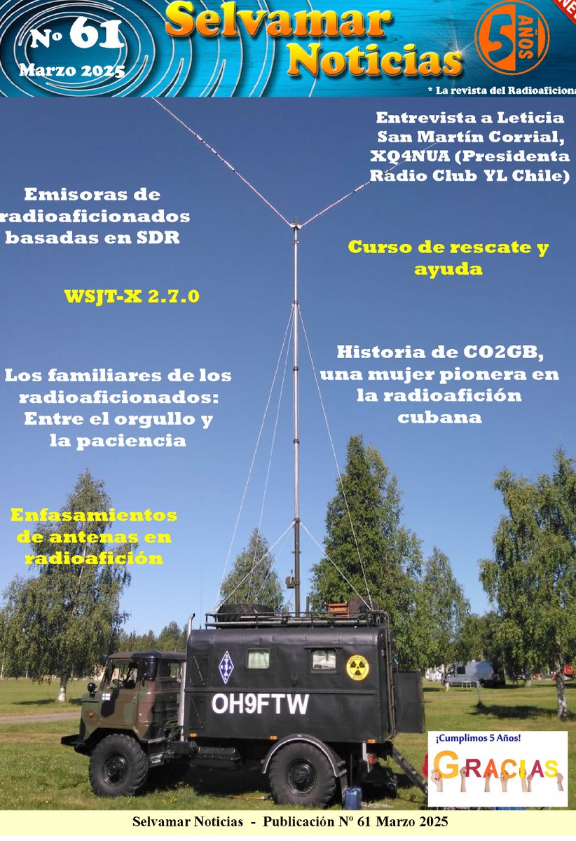 Ya tenemos aqui la publicacion numero 61 de la revista Selvamar Noticias. 
Este mes una exclusiva, Una entrevista con Leticia San Martín Corrial, XQ4NUA  Presidenta CE4YLC
La podeis descargar desde la pagina web pinchando sobre la imagen.
selvamarnoticias.com <a href="/ure_es/">Unión de Radioaficionados Españoles</a> <a href="/IcomEsp/">ICOMEsp</a>