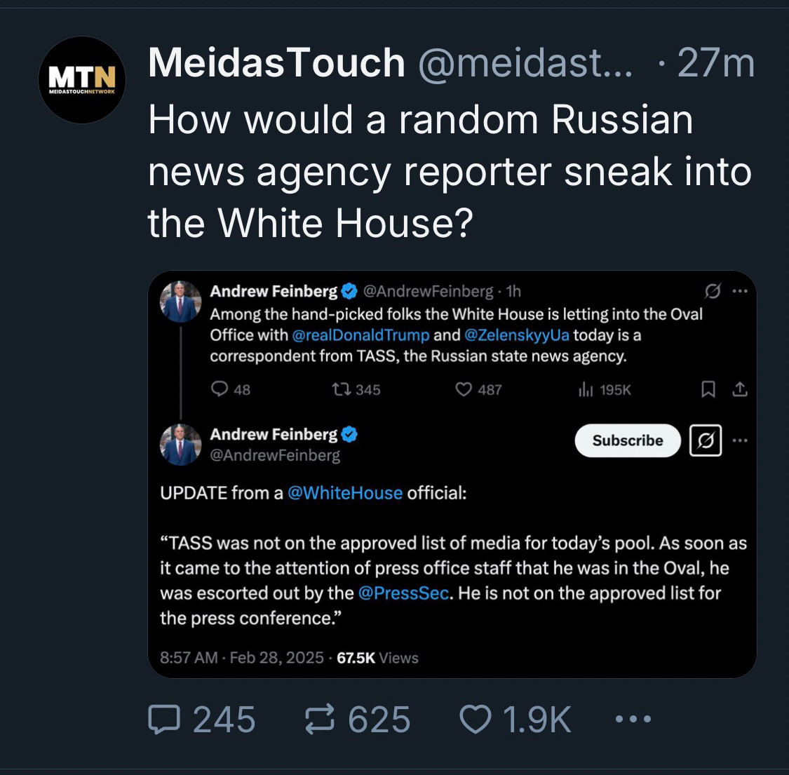 SethAbramson's tweet image. This is a bigger scandal than many realize. It makes it look as though this meeting was a setup by Trump that was planned in advance. If you watch the video it's clear that they are deliberately and almost derangedly blindsiding Zelenskyy. Now we know who the audience was: Putin.