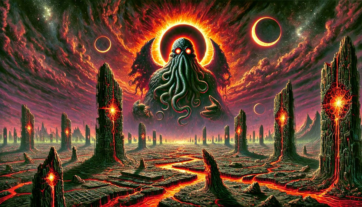 Aliskar48's tweet image. The eclipse marks the end. The earth bleeds. The ancient one ascends. 🔥🌑🔱

Bow… or burn. #EldritchHorror #ApocalypseUnleashed