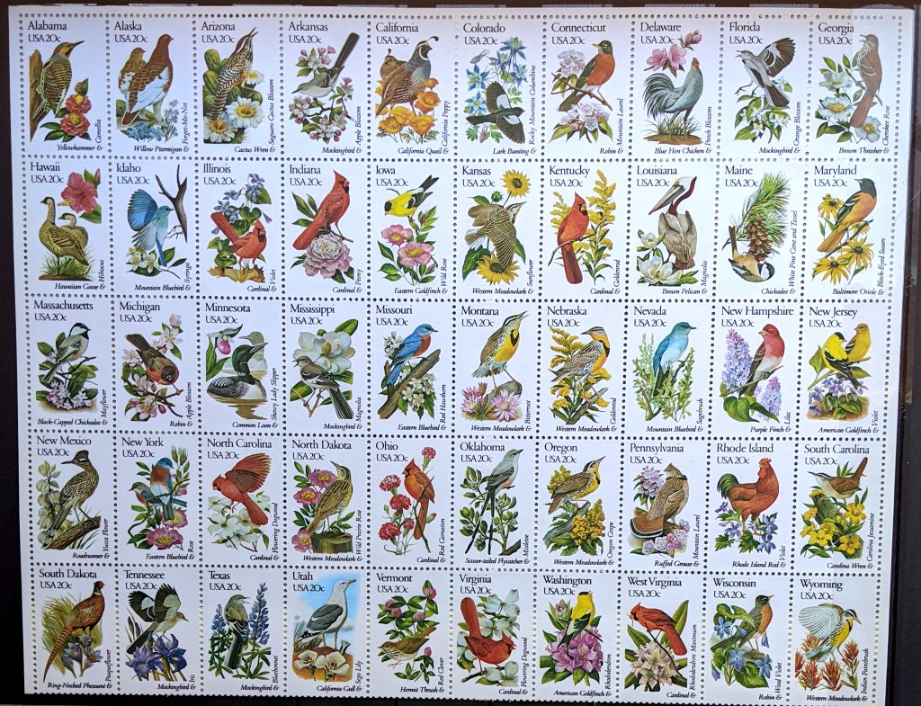 US state birds and flower stamps from my dad's stamp collection