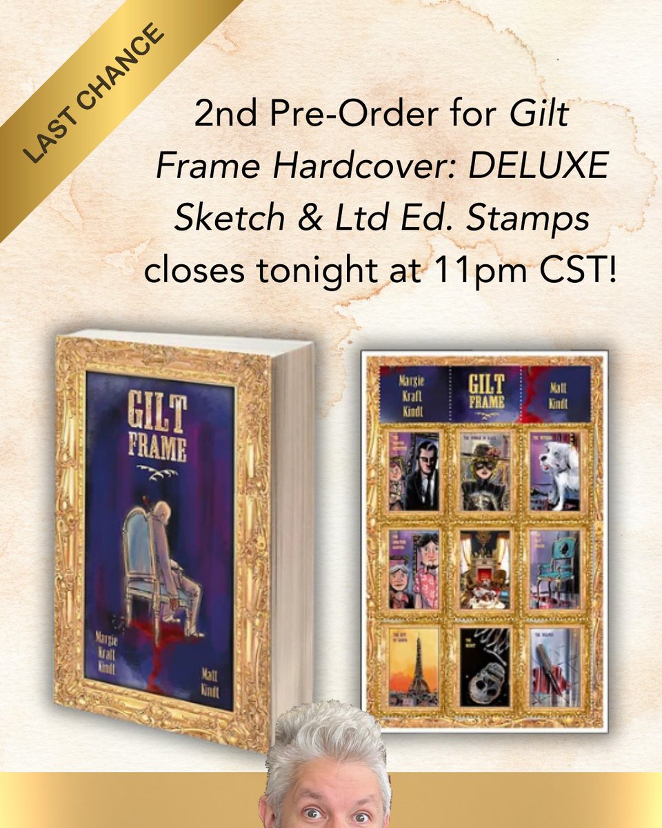 Last day to get the final pre-order of Gilt Frame Hardcover: DELUXE Sketch &amp; Ltd. Ed. Stamps! mattkindtshop.com/product-page/g…

“A classic whodunit murder mystery that spans the globe... as we hustle to keep up with the most unlikely murder-solving duo in the history of murder solvers.”