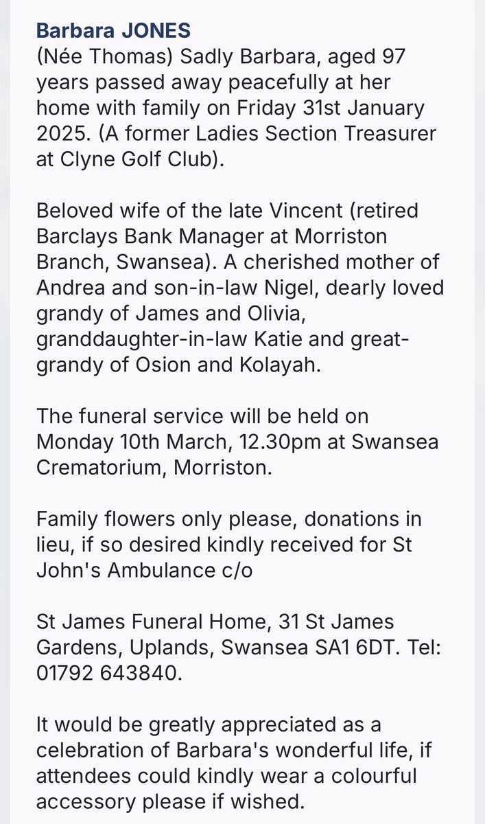 ocm88's tweet image. Thank you so much for your sympathy messages, cards and flowers. We truly appreciated the warm words of comfort. We have been overwhelmed by everyone’s kindness at this sad time. ❤️

The funeral notice is attached.