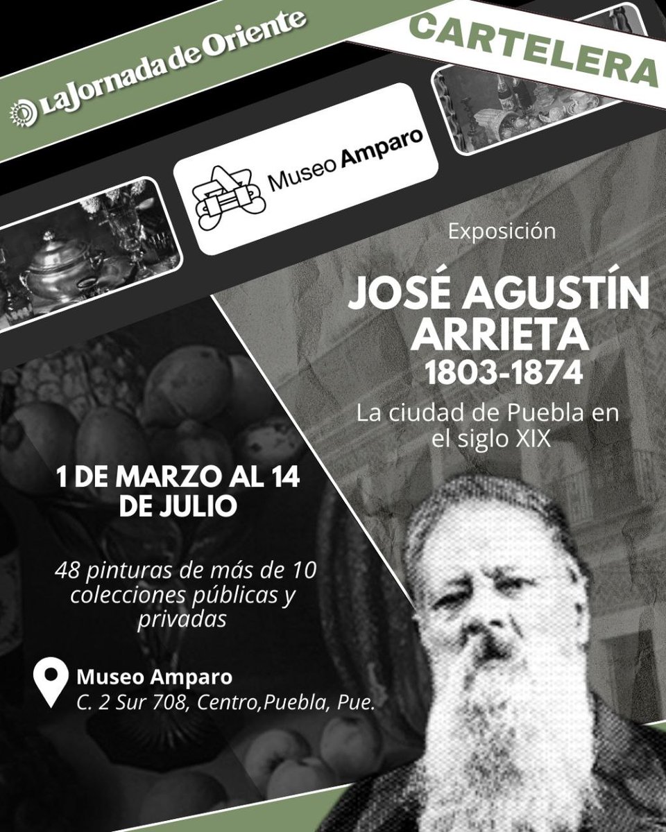 🎨🖼️Llega al <a href="/MuseoAmparo/">Museo Amparo</a> la exposición "José Agustín Arrieta, 1803-1874: la ciudad de Puebla en el siglo XIX"

A partir del sábado 1 de marzo, se podrá visitar esta colección que reúne 48 obras 👇

 ornte.xyz/Gojkg