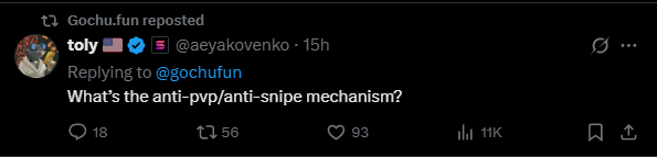 Web3Koala's tweet image. pump.fun 热度消散，是时候该开启“PVP防护”模式了

今天中午，Solana 联创 @aeyakovenko   的一条推文回复引人注目 👇

“什么是PVP保护机制？” 
带出今天的主人公： @gochufun ，一个旨在做到“PVP防护”机制的meme发射平台
✍️核心：
1.…