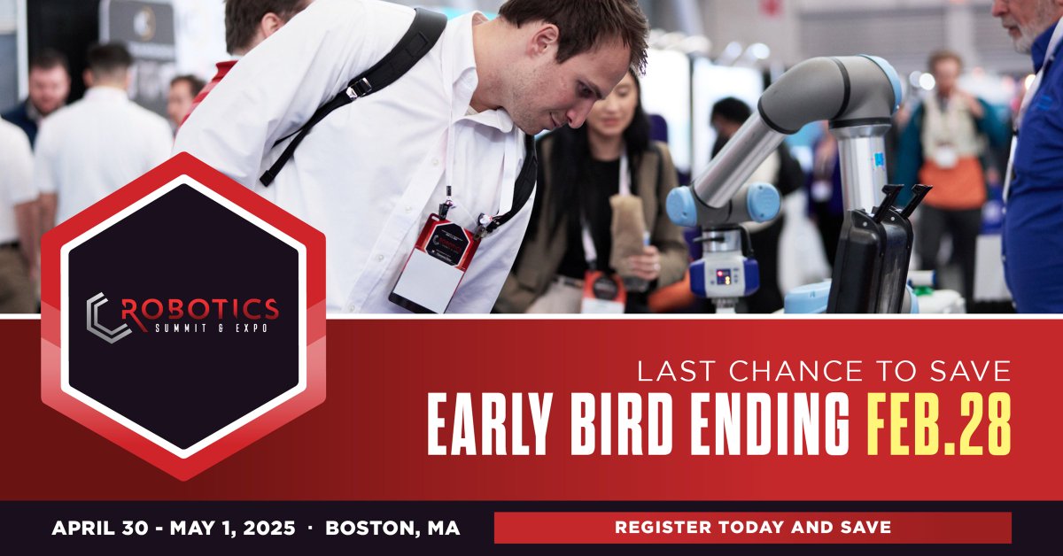 TheRobotGuide's tweet image. Today is the last day for early bird registration for the @Robotics_Summit
& Expo! Join us from April 30 to May 1 in Boston to learn from industry luminaries about development of commercial #robotics! therobotreport.com/2025-robotics-… #Robots
