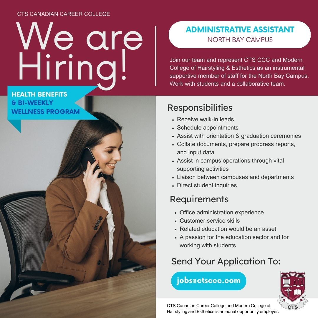CTS Canadian Career College (@ctsccc) on Twitter photo We are #Hiring!
For more information: tinyurl.com/bdd6z4ut
Applicants are encouraged to send their resume and cover letter to jobs@ctsccc.com with the competition number: 2025-010.
#JobOpportunities #careersforthenorth #CTSCCC #moderncollege #jobopening #jobvacancy We are #Hiring!
For more information: tinyurl.com/bdd6z4ut
Applicants are encouraged to send their resume and cover letter to jobs@ctsccc.com with the competition number: 2025-010.
#JobOpportunities #careersforthenorth #CTSCCC #moderncollege #jobopening #jobvacancy
