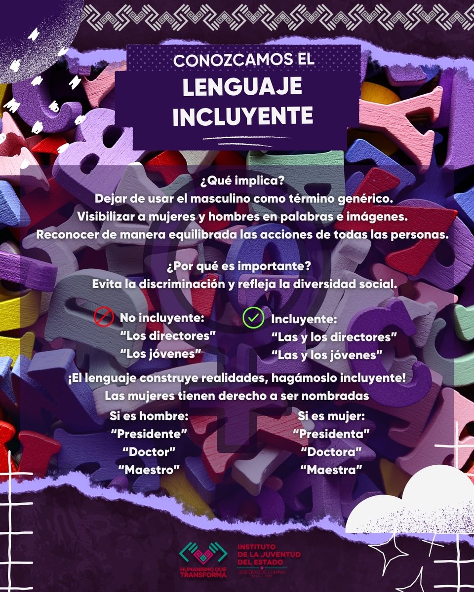 Nombremos, visibilicemos y construyamos una sociedad incluyente. 💜
¿Y tú, haces uso del lenguaje incluyente?

#8M2025 #Lenguajeincluyente #8m