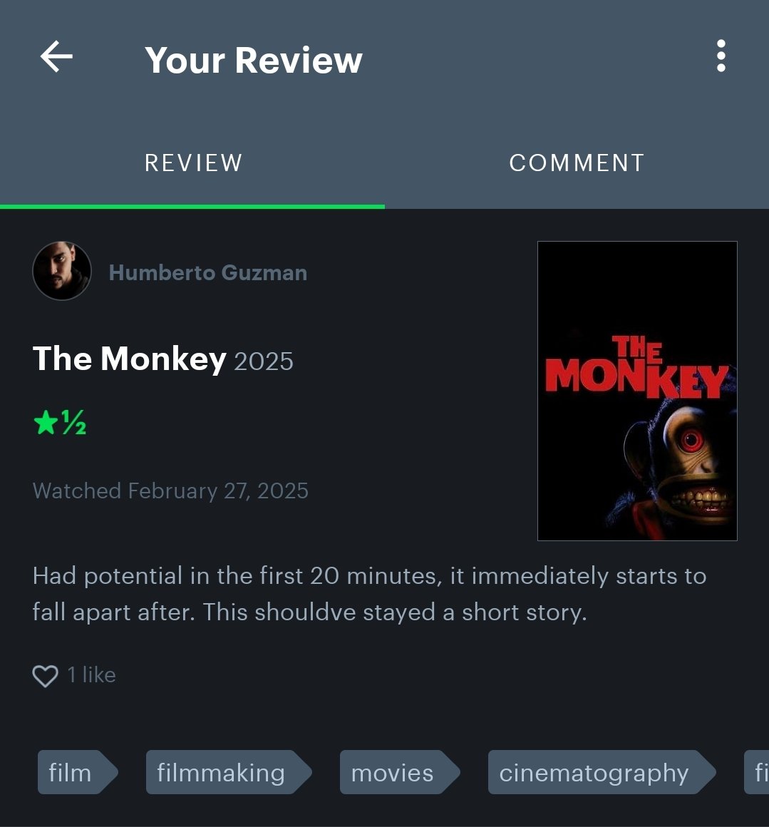 #TheMonkeyMovie may be the first contender of the year for worst movie of the year. Such potential in it's first act that just falls completely on it's face by the end. Prime example of why sometimes stretching a short story idea into a feature film should be avoided. #review