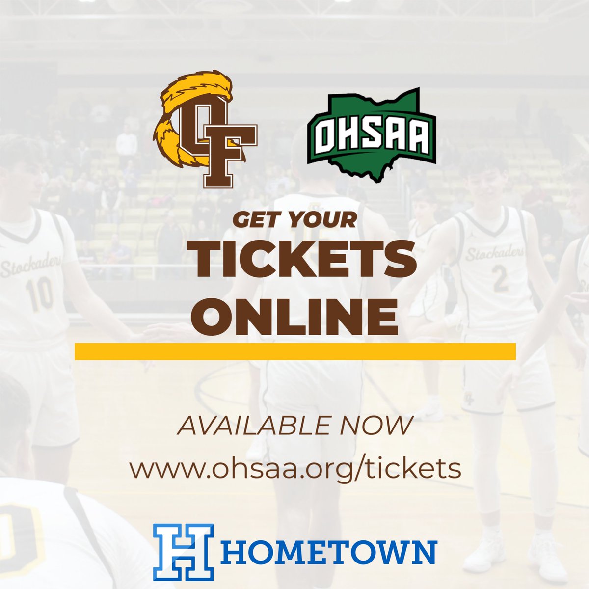 🏀 Boys Basketball District Final 🏀
Old Fort vs. Arlington
📅 Saturday, March 1 | 4 PM | Fostoria HS

🎟️ Presale Tickets:
Search “Old Fort” at ohsaa.org/tickets

Gate Prices:
Adults $8 | Students $5 (Cash accepted)