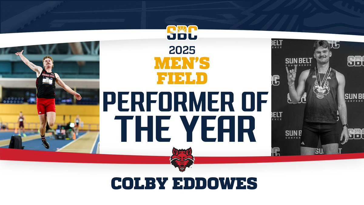 𝗡𝗔𝗧𝗜𝗢𝗡𝗔𝗟 𝗦𝗖𝗘𝗡𝗘.

Colby Eddowes from <a href="/ASTATETRACK/">Arkansas State Track & Field/Cross Country</a> earned gold in the heptathlon at the #SunBeltTF Indoor Championship and currently sits in the top 15 nationally to earn Men’s Field Performer of the Year.☀️👟

📰 » sunbelt.me/4kgP0eV