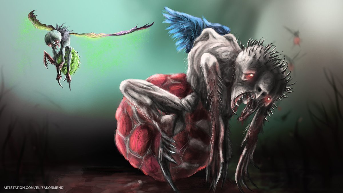 The little green empusa from Devil May Cry 5 - Fanart - and added him to the background to the other empusa art~~~~~~~~~~~~