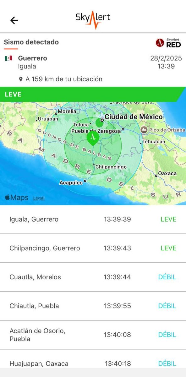 SkyAlert (@skyalertmx) on Twitter photo Magnitud final 5.1 (SSN) con epicentro a 12 km al sureste de #Iguala, Guerrero.
Detectado por <a href="/REDSkyAlert/">REDSkyAlert</a> con intensidad leve en epicentro e intensidades estimadas leves en zona centro del país.
Detectado en Iguala y Chilpancingo, Guerrero; Cuautla, Chiautla de Tapia y Magnitud final 5.1 (SSN) con epicentro a 12 km al sureste de #Iguala, Guerrero.
Detectado por <a href="/REDSkyAlert/">REDSkyAlert</a> con intensidad leve en epicentro e intensidades estimadas leves en zona centro del país.
Detectado en Iguala y Chilpancingo, Guerrero; Cuautla, Chiautla de Tapia y