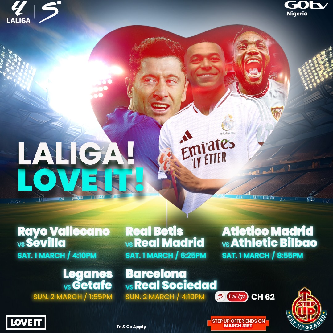 selinamedels's tweet photo. From La Liga to Serie A to the Premier League, the passion for football stays strong!

Catch all the action on GOtv channels 61, 62, 64 and 65.

Upgrade now at no extra cost and enjoy more! Offer ends March 2025. Ts &amp; Cs Apply. #GOtvStepUp
#StepUpWithGOtv https://t.co/JxspJ6gA4R