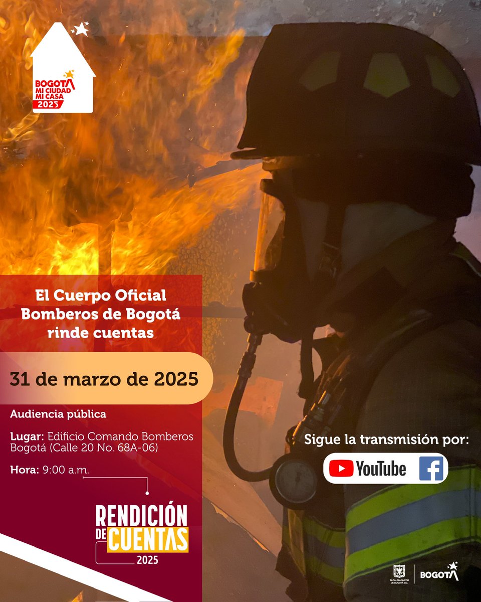 BomberosBogota's tweet photo. Bomberos Bogotá rinde cuentas 🚒 Acompáñanos para que conozcas sobre el fortalecimiento, logros, inversión y mucho más en este espacio de diálogo ciudadano. ¡Te esperamos!

Día: 31 de marzo de 2025
Hora: 9:00 a.m. https://t.co/sumZQoKoMl