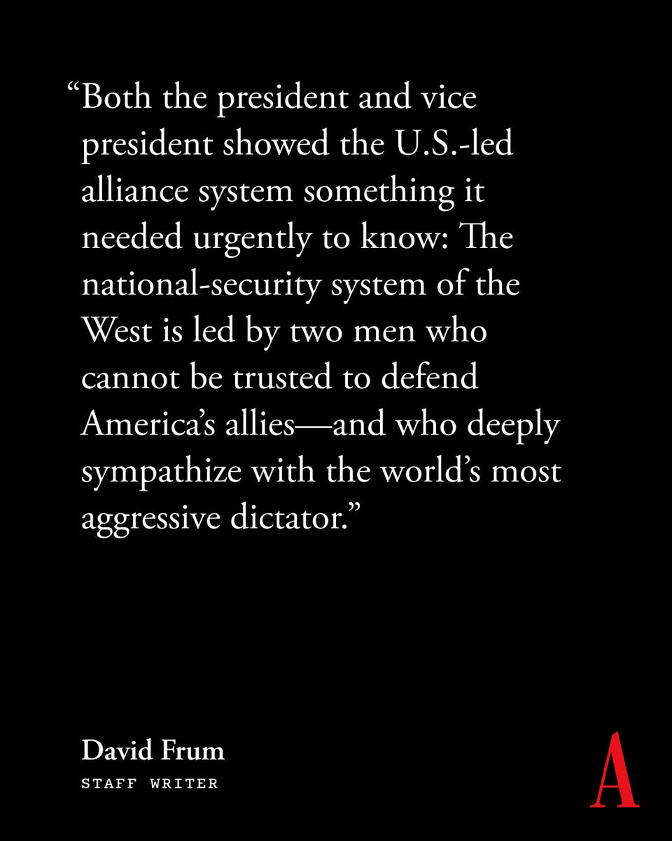 Trump and Vance’s meeting with Zelensky in the Oval Office today “gave the lie to any claim that this administration’s policy is driven by any strategic effort to advance the interests of the United States, however misguided,” @DavidFrum writes: theatln.tc/tL43NkWm